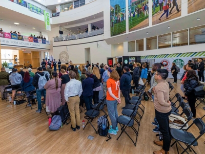 guest speakers at the “Honoring Women Who Served” event in the Student Center Atrium. Attendees heard the experiences of women veterans during this special observance, which began with the traditional flag placement by military color guard and trumpet reg